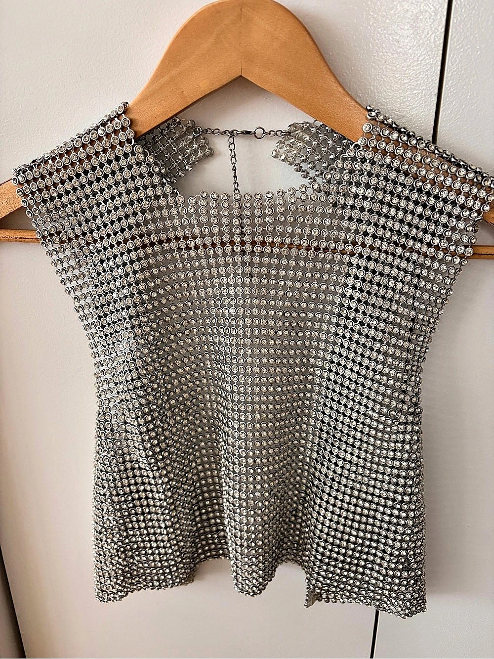12th Tribe Silver Rhinestone Mesh Top festival — One Size